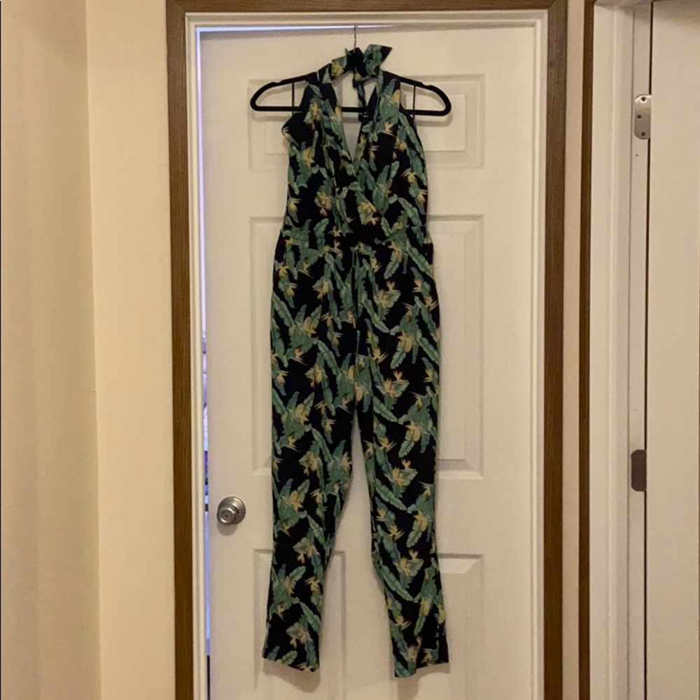 Molly Bracken Palm Leaf Print Jumpsuit (Medium).